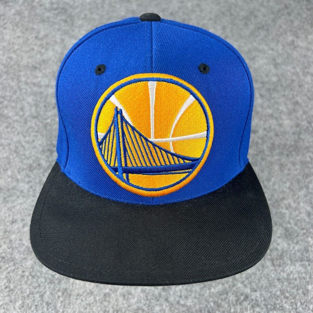 Golden State Warriors Hat Blue Yellow SnapBack Cap Spell Out Bill Mitchell Ness